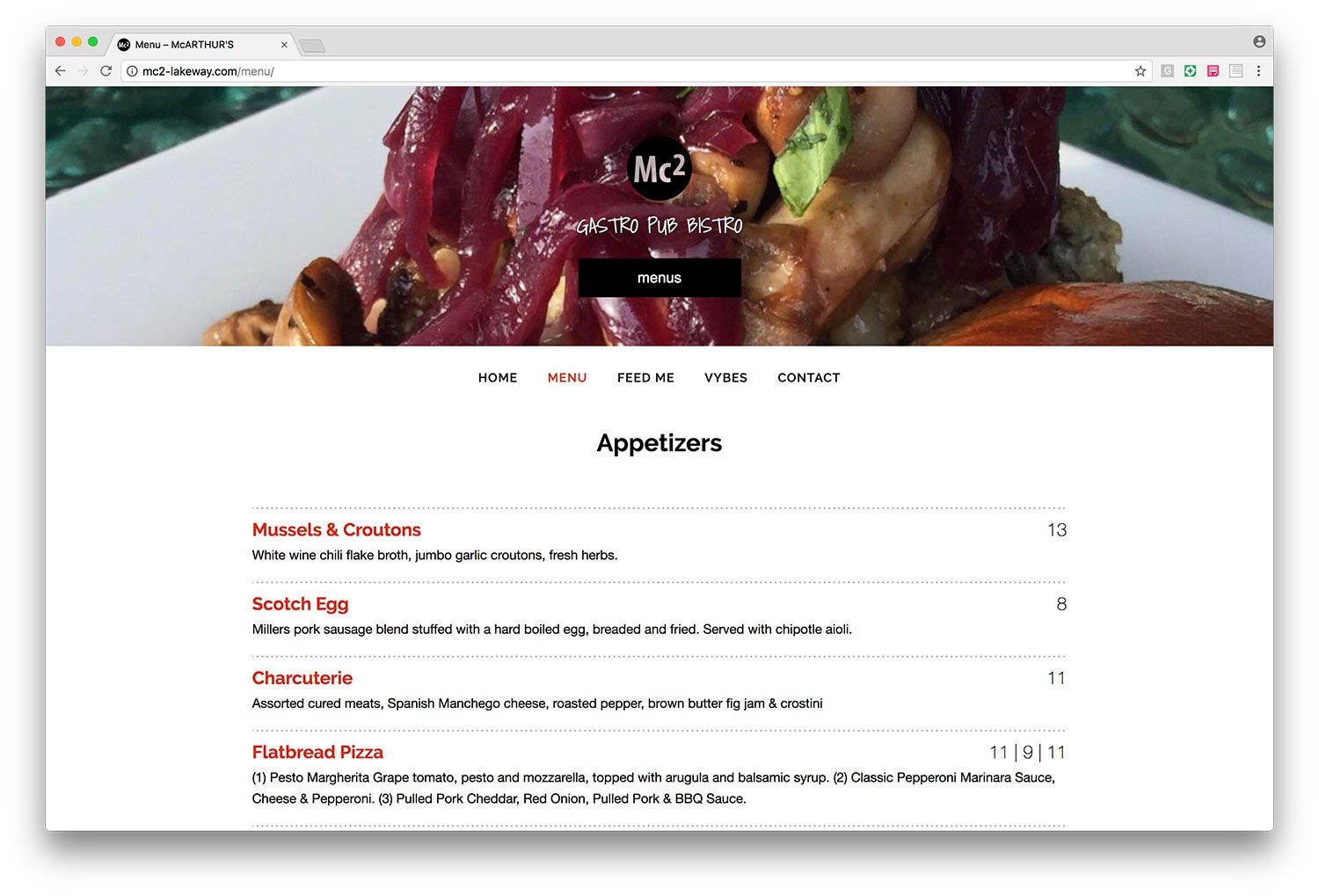 McArthur's Dinner Menu 