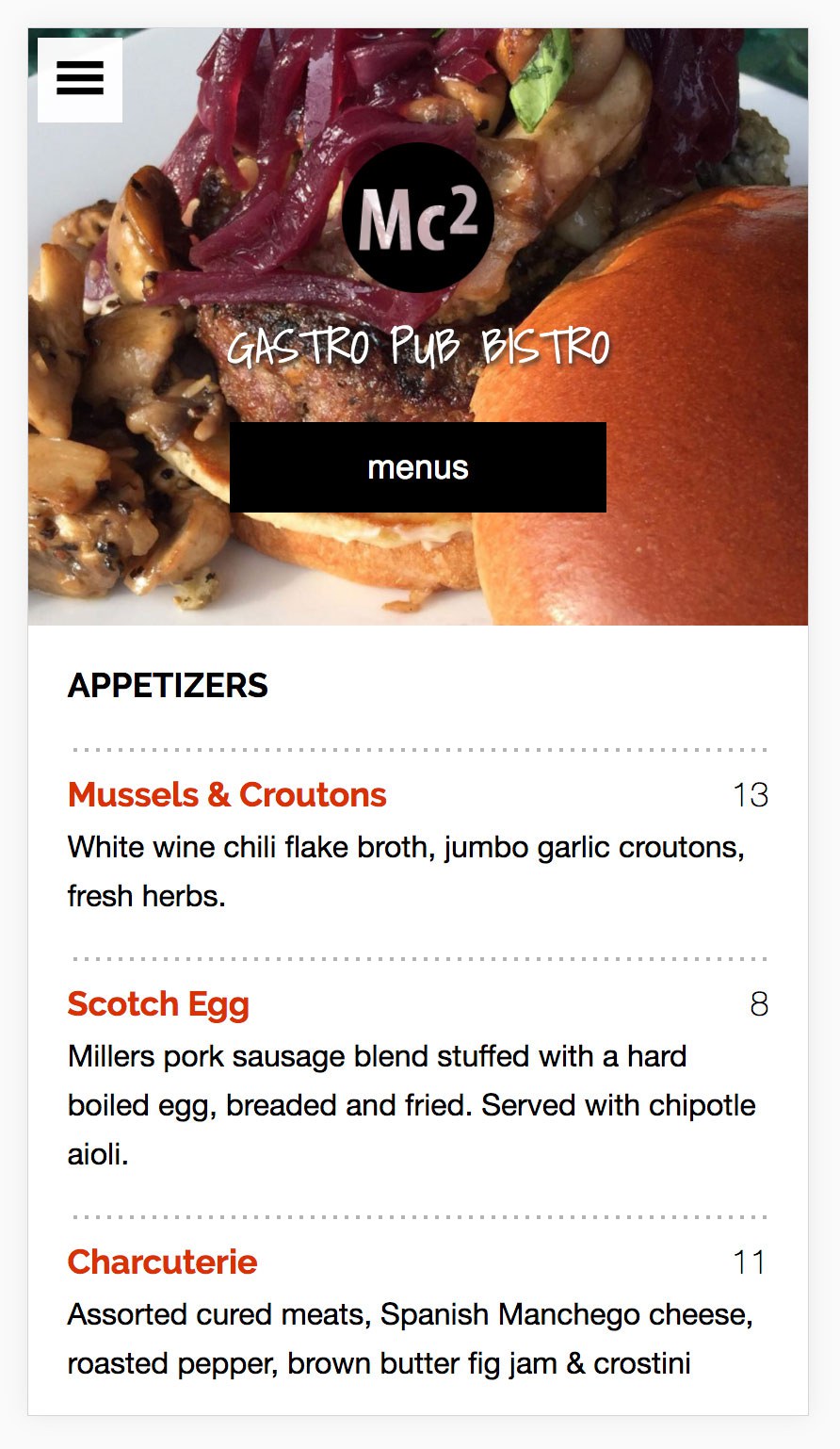 McArthur's Mobile Dinner Menu